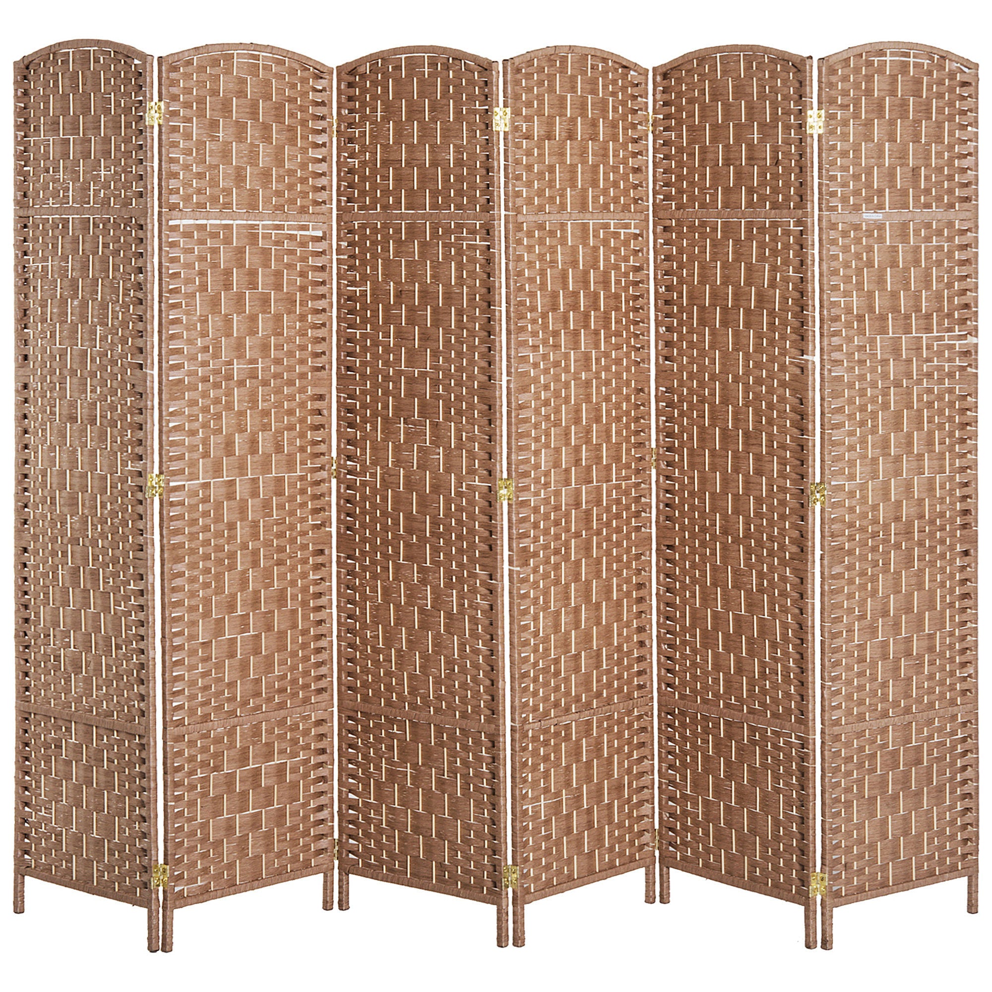 6' Tall Wicker Weave 6 Panel Room Divider Privacy Screen Natural Natural Wood