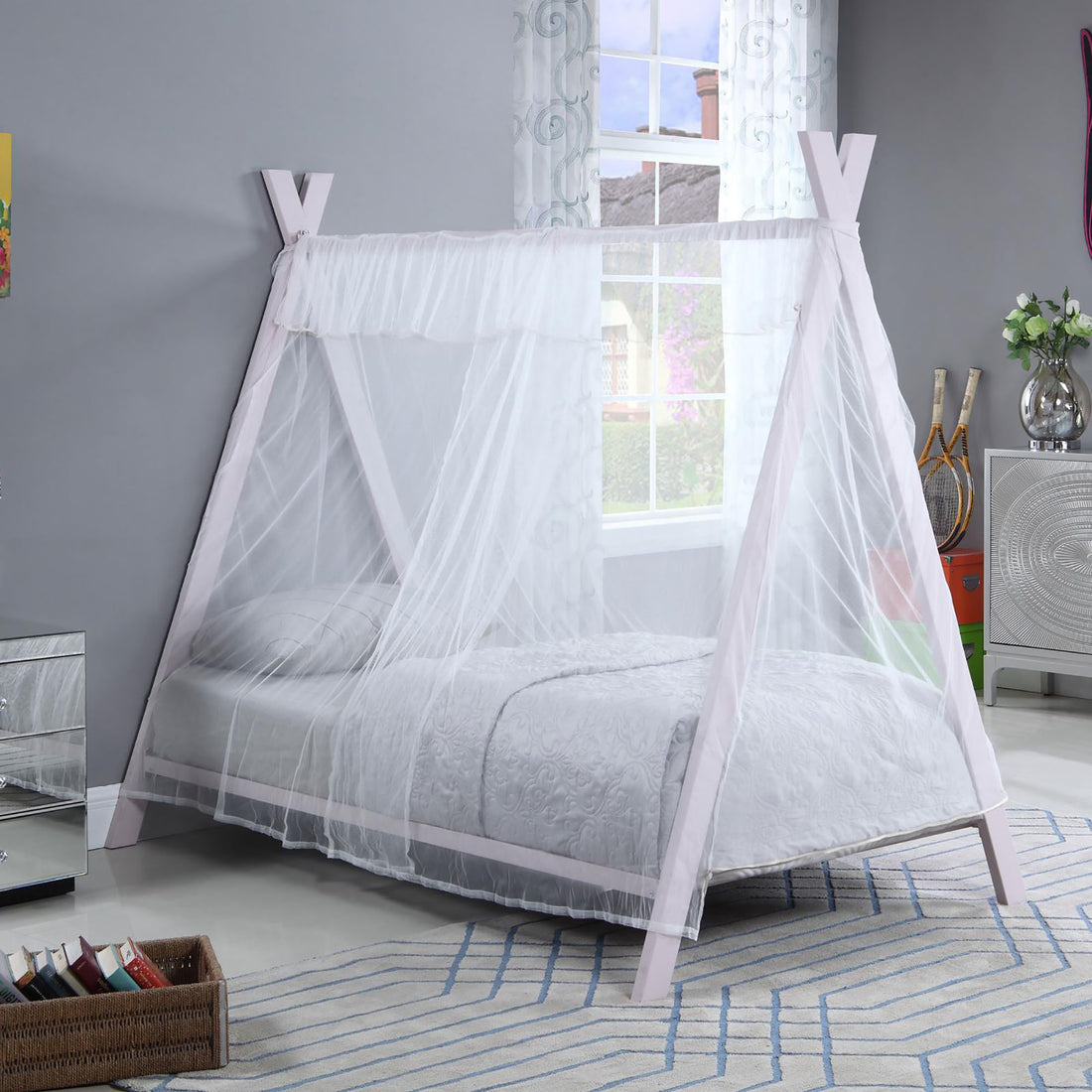 Pink Twin Tent Bed Twin Pink Metal Bedroom Contemporary,Modern Kids Metal