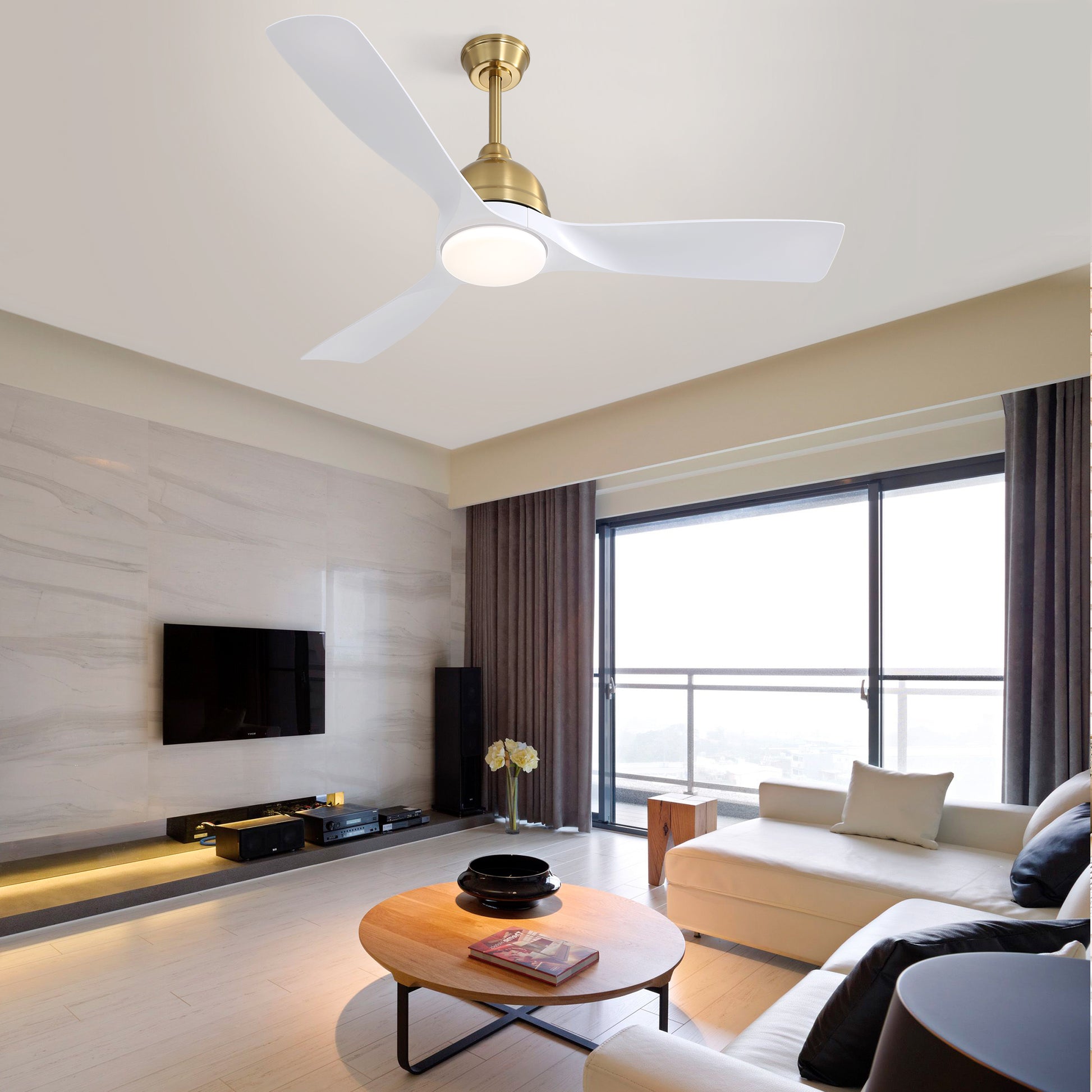 54 Inch Modern Abs 6 Speed Remote Control Dimmable Reversible Dc Motor With Light And Smart App Control Gold Abs