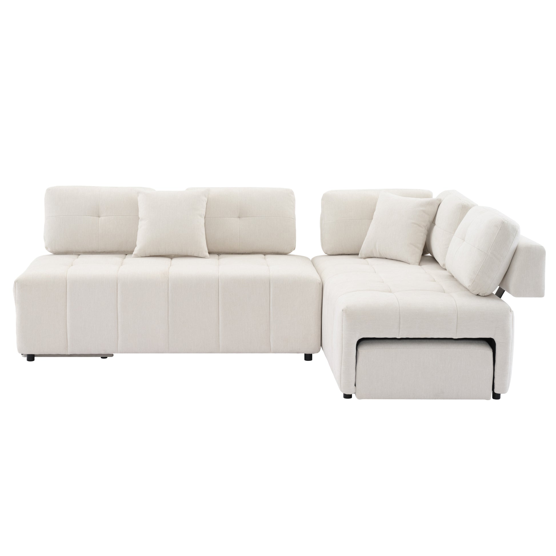 91.73" L Shaped Sofa Sectional Sofa Couch With 2 Stools And 2 Lumbar Pillows For Living Room, Biege Beige Chenille