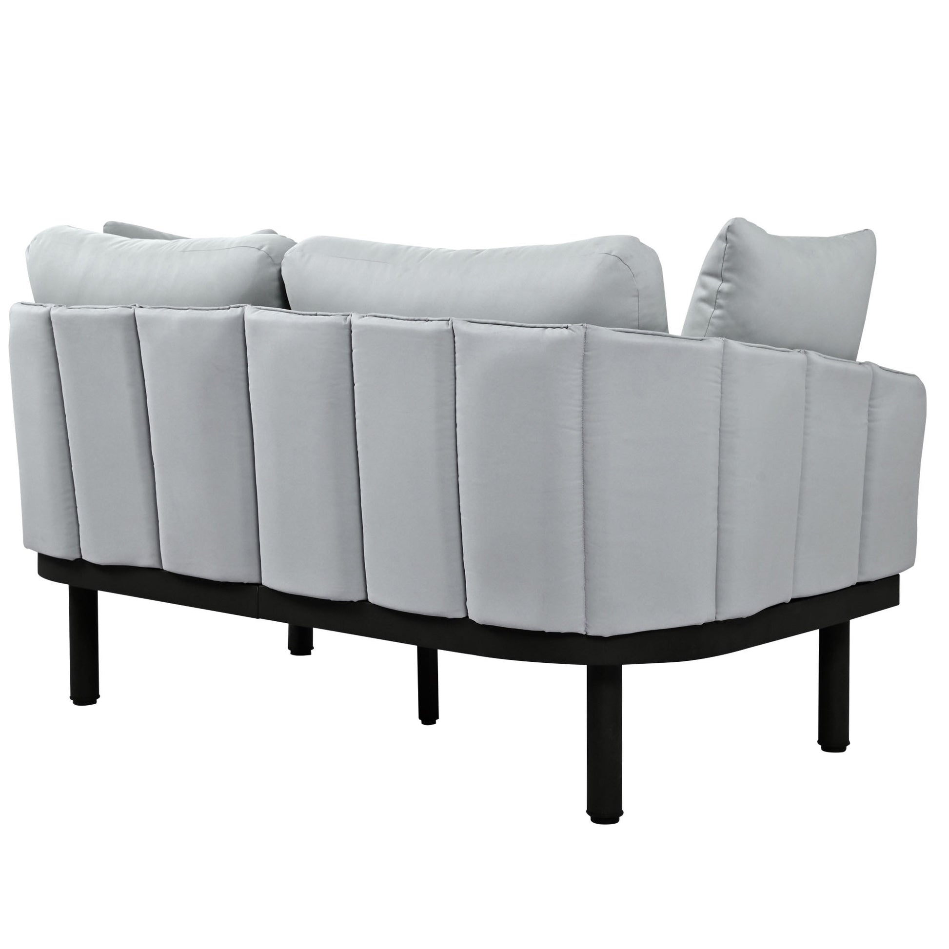 Luxury Modern 4 Piece Outdoor Iron Frame Conversation Set, Patio Chat Set With Acacia Wood Round Coffee Table For Backyard, Deck, Poolside, Indoor Use, Loveseat Arm Chairs, Gray Yes Sectional Gray Weather Resistant Frame Water Resistant Cushion Garden &