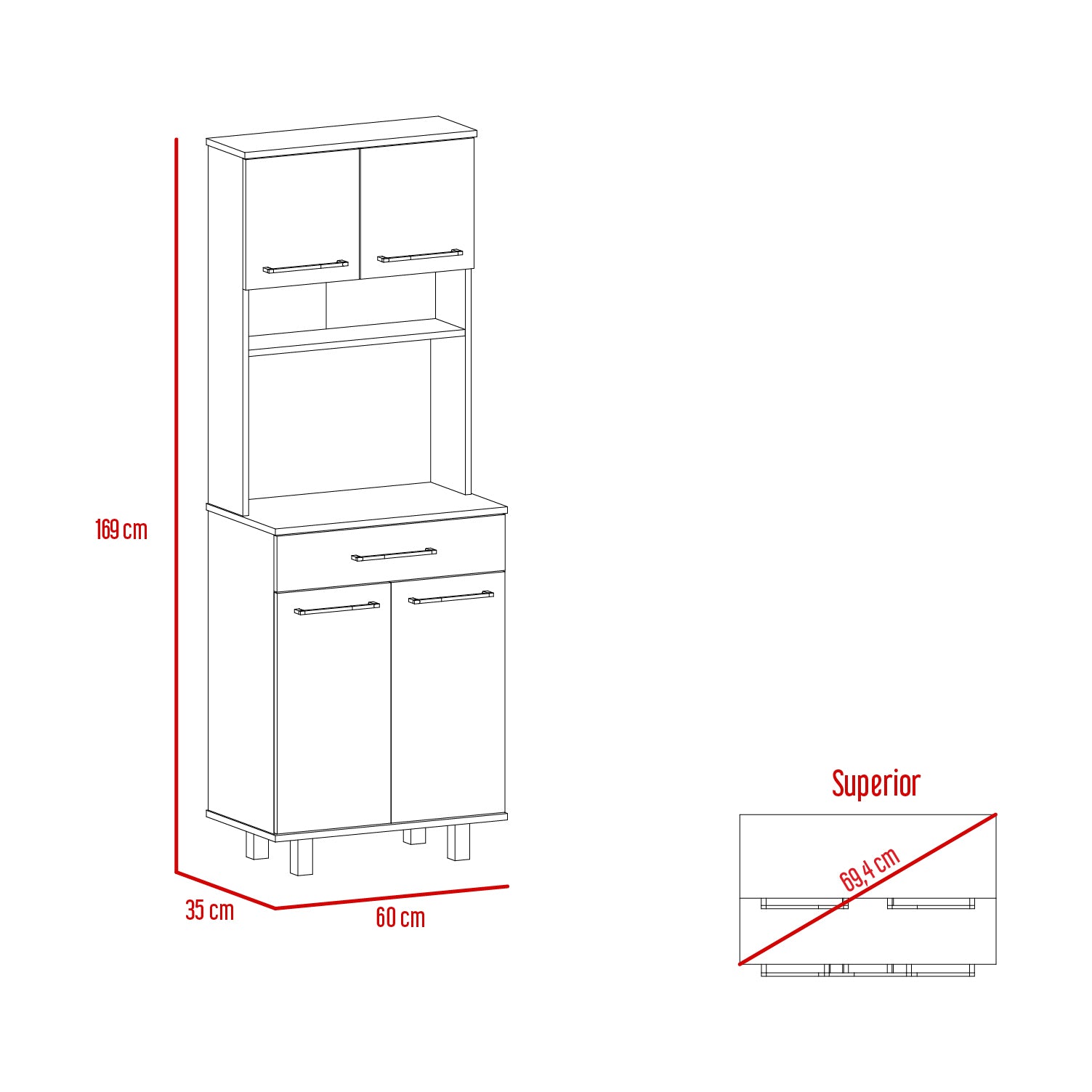 Bay Area Pantry, Two Door Cabinets, One Drawer, Four Adjustable Metal Legs White Mdf Engineered Wood