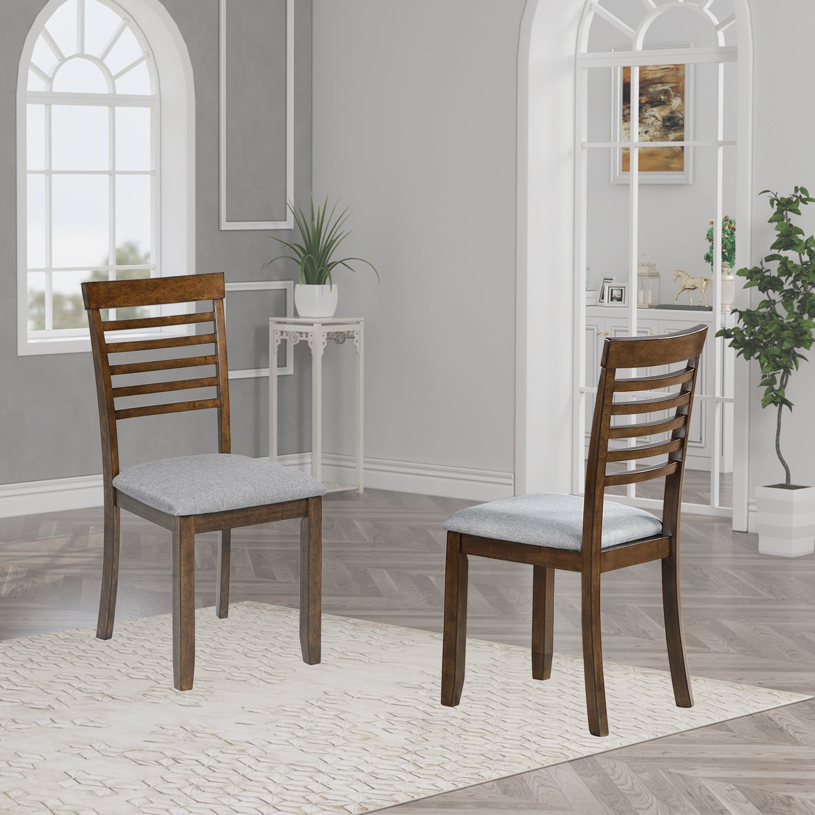 Wooden Dining Chairs Set Of 4, Kitchen Chair With Padded Seat, Upholstered Side Chair For Dining Room, Living Room, Walnut Walnut Dining Room Rubberwood Rubber Wood