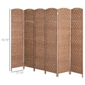 6' Tall Wicker Weave 6 Panel Room Divider Privacy Screen Natural Natural Wood