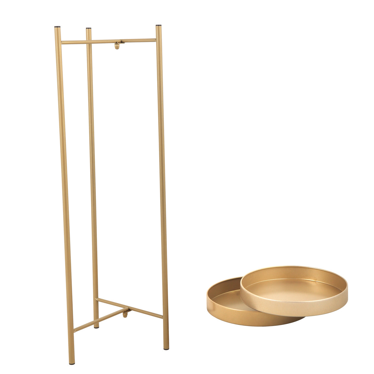 Modern Folding Metal 2 Tier Plant Stand Potted Plant Holder Shelf With 2 Round Trays Indoor Outdoor, Versatile, Golden Golden Metal