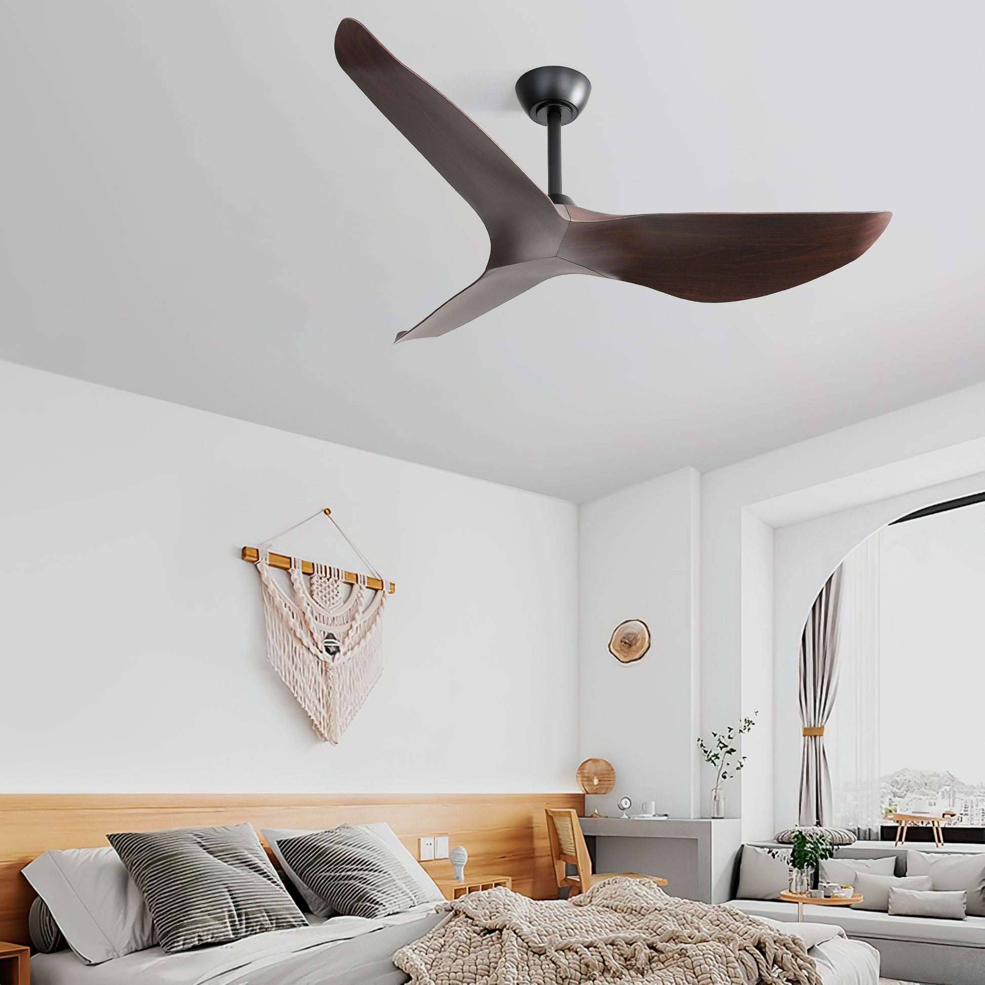 Modern 52 Inch Indoor Ceiling Fan No Light With 6 Speed Remote Control 3 Abs Blade Reversible Dc Motor For Home Black Abs