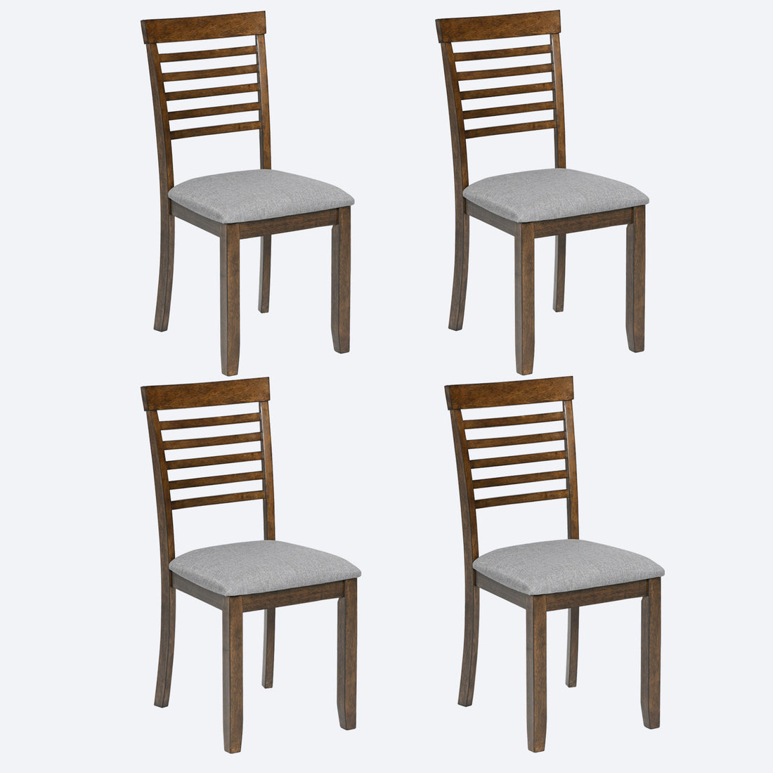 Wooden Dining Chairs Set Of 4, Kitchen Chair With Padded Seat, Upholstered Side Chair For Dining Room, Living Room, Walnut Walnut Dining Room Rubberwood Rubber Wood