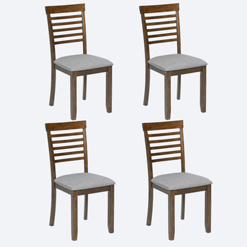 Wooden Dining Chairs Set Of 4, Kitchen Chair With Padded Seat, Upholstered Side Chair For Dining Room, Living Room, Walnut Walnut Dining Room Rubberwood Rubber Wood