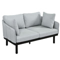 Luxury Modern 4 Piece Outdoor Iron Frame Conversation Set, Patio Chat Set With Acacia Wood Round Coffee Table For Backyard, Deck, Poolside, Indoor Use, Loveseat Arm Chairs, Gray Yes Sectional Gray Weather Resistant Frame Water Resistant Cushion Garden &
