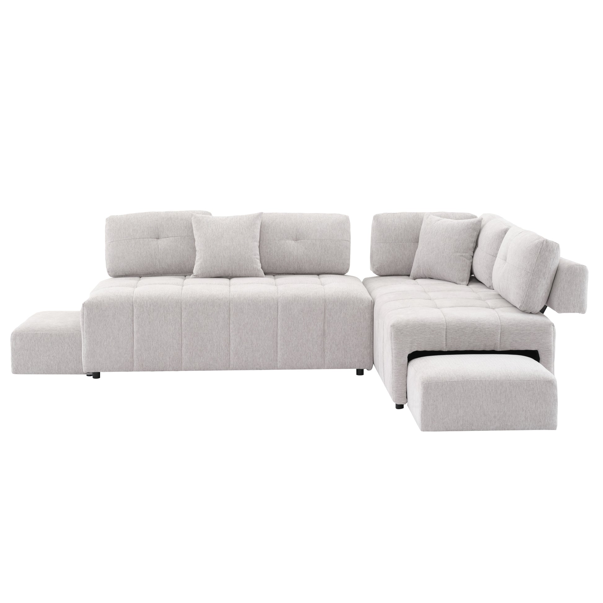 91.73" L Shaped Sofa Sectional Sofa Couch With 2 Stools And 2 Lumbar Pillows For Living Room, Light Grey Light Grey Chenille