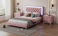 Full Size Upholstered Bed Frame With Led Lights,Modern Velvet Platform Bed With Tufted Headboard,Pink Pink Velvet