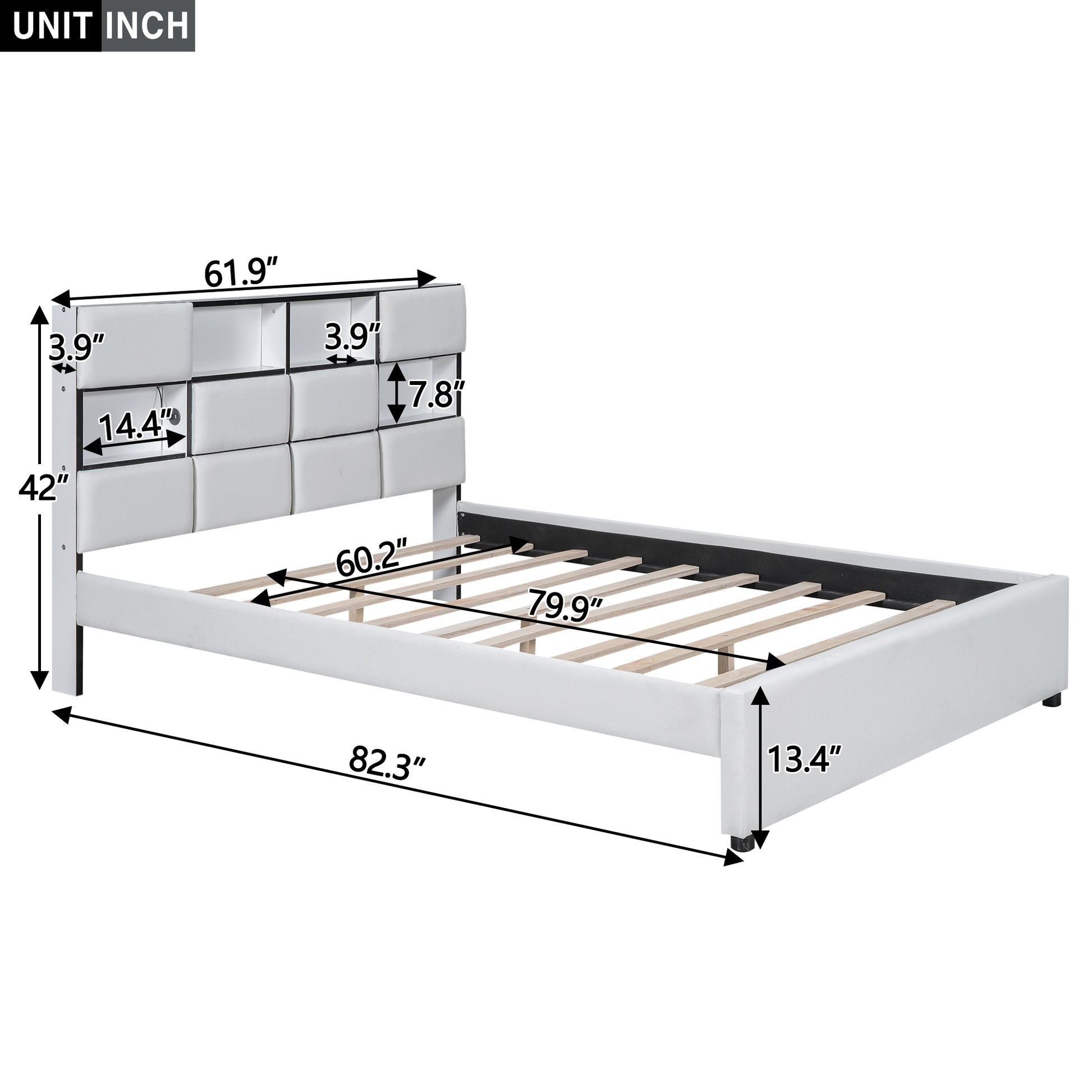 Queen Size Upholstered Platform Bed With Led, Storage And Usb, Beige Box Spring Not Required Queen Beige Wood Bedroom Solid Wood Mdf