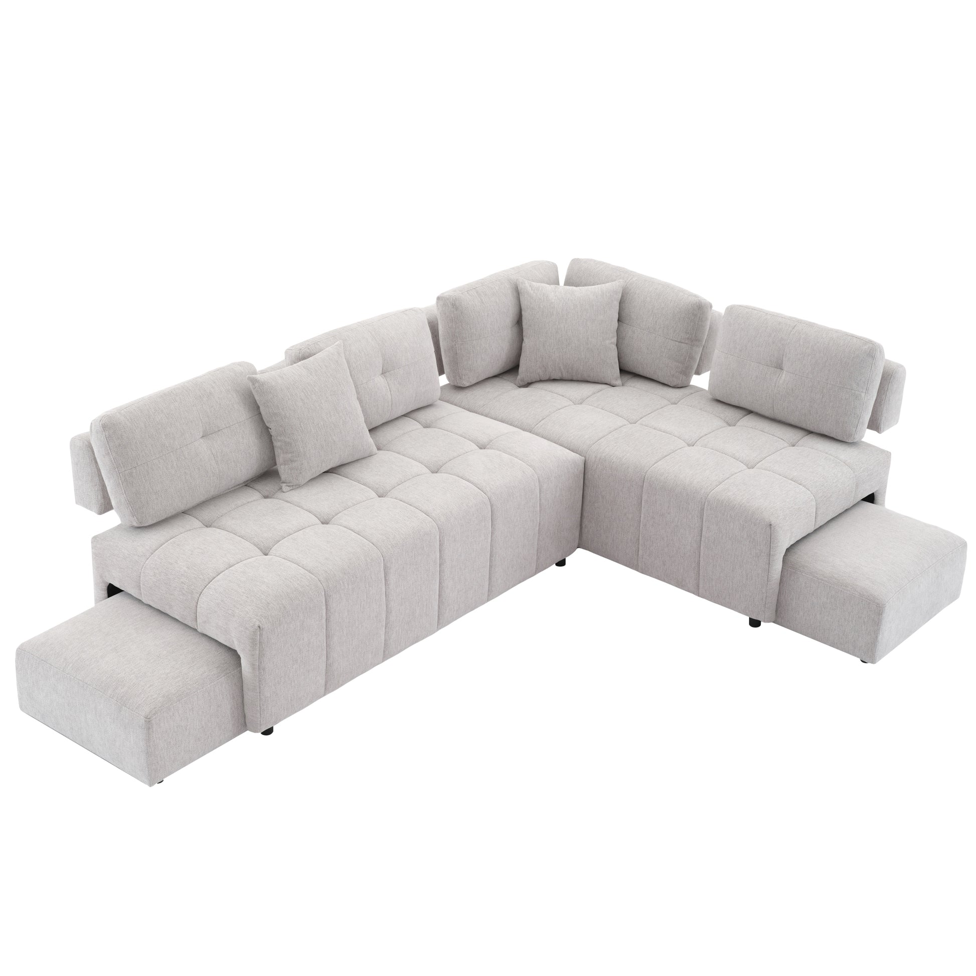 91.73" L Shaped Sofa Sectional Sofa Couch With 2 Stools And 2 Lumbar Pillows For Living Room, Light Grey Light Grey Chenille