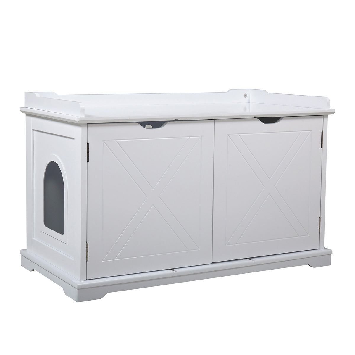 Cat Washroom Bench, Wood Litter Box Cover With Spacious Inner, Ventilated Holes, Removable Partition, Easy Access, White White Mdf