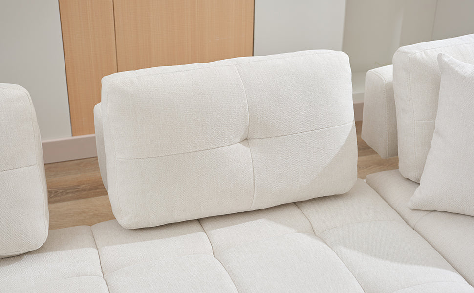 91.73" L Shaped Sofa Sectional Sofa Couch With 2 Stools And 2 Lumbar Pillows For Living Room, Biege Beige Chenille