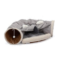 Collapsible Cat Tunnel Bed For Indoor Cats, Washable Cat Hide Tunnel With Hanging Toys And Cushion Mat, Gray Gray Polyester