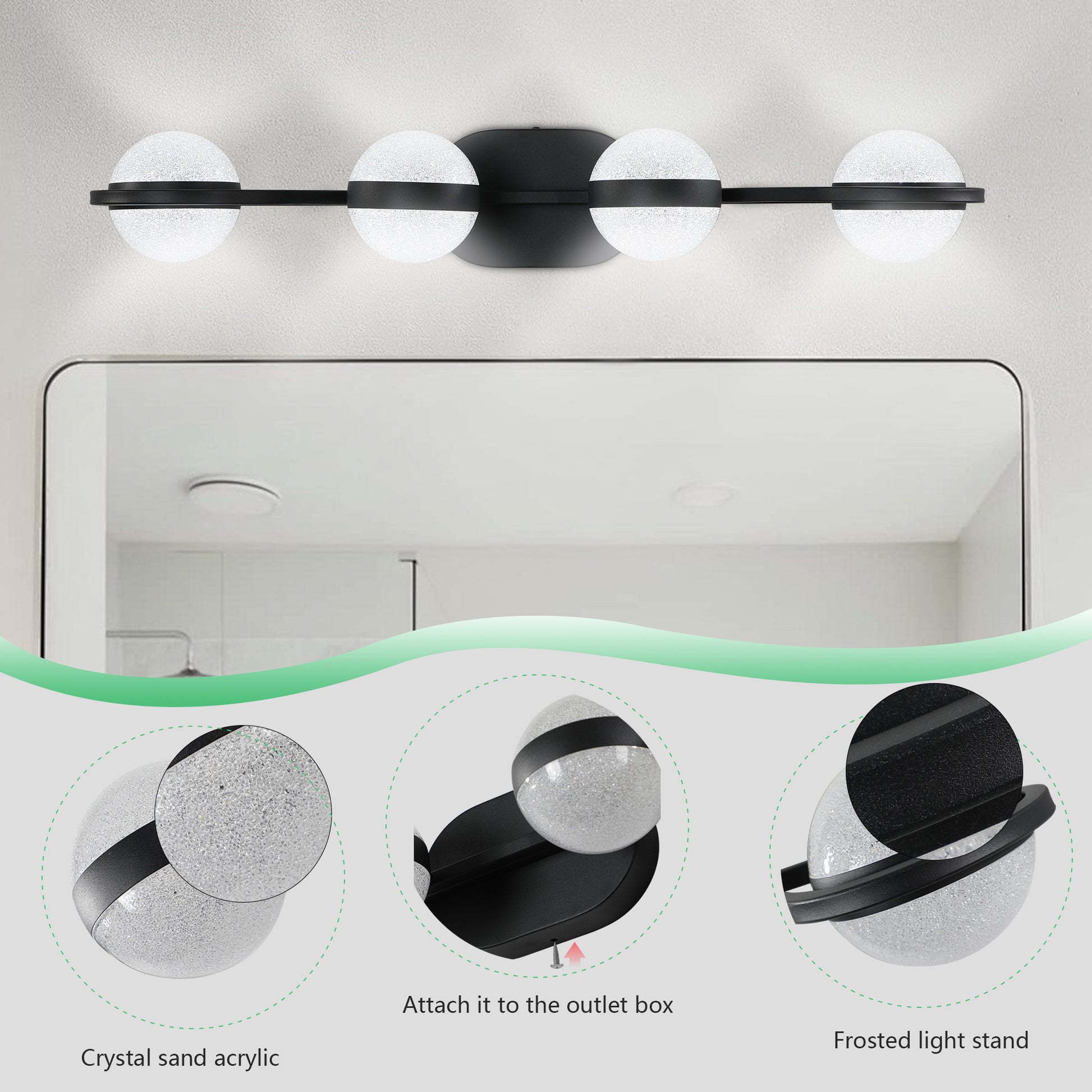 Modern Minimalist Bathroom Vanity Light, Led 4 Bulb Frosted Glass Shades, Wall Mounted Decorative Lighting Fixture, Suitable For Bathroom Vanity Mirror Black Black Modern Acrylic