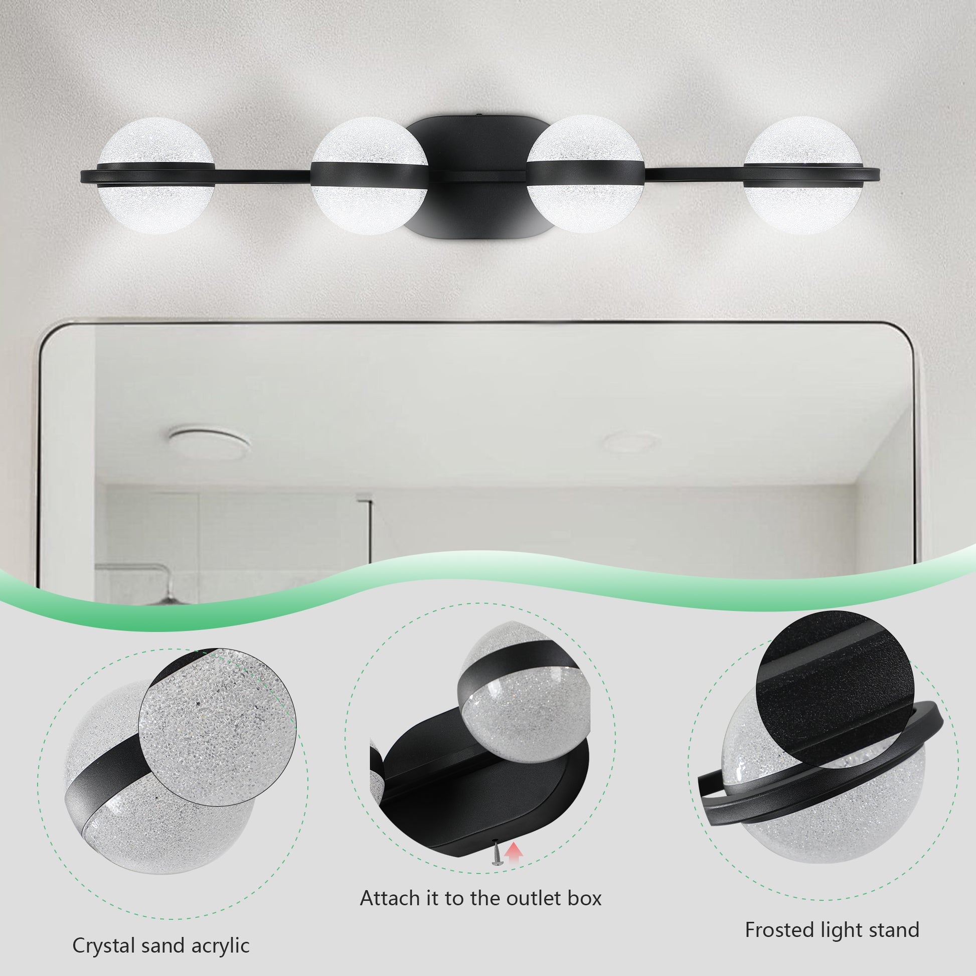 Same As W1340P143677 L2001 B 4 Modern Minimalist Bathroom Vanity Light, Led 4 Bulb Frosted Glass Shades, Wall Mounted Decorative Lighting Fixture, Suitable For Bathroom Vanity Mirror Black Black