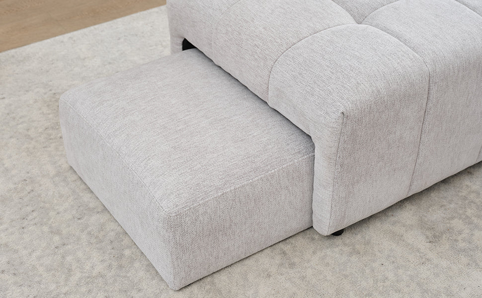 91.73" L Shaped Sofa Sectional Sofa Couch With 2 Stools And 2 Lumbar Pillows For Living Room, Light Grey Light Grey Chenille