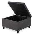 Large Square Storage Ottoman With Wooden Legs, Upholstered Button Tufted Coffee Table With Nail Trims For Living Space,Dark Grey Espresso Wood Primary Living Space Black Solid Rubberwood Wood With Storage Dark Gray Linen Linen Or Linen Blend Backless