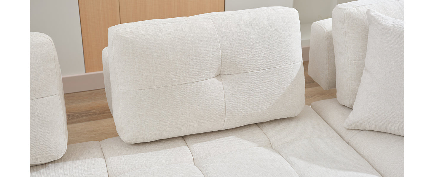 91.73" L Shaped Sofa Sectional Sofa Couch With 2 Stools And 2 Lumbar Pillows For Living Room, Biege Beige Chenille