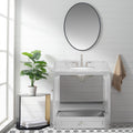 36'' Bathroom Vanity With Carrara Natural Marble Top And Backsplash, Bathroom Storage Cabinet With Doors And Drawers In Gray 1 White 2 Rust Resistant Bathroom Freestanding Traditional Mdf