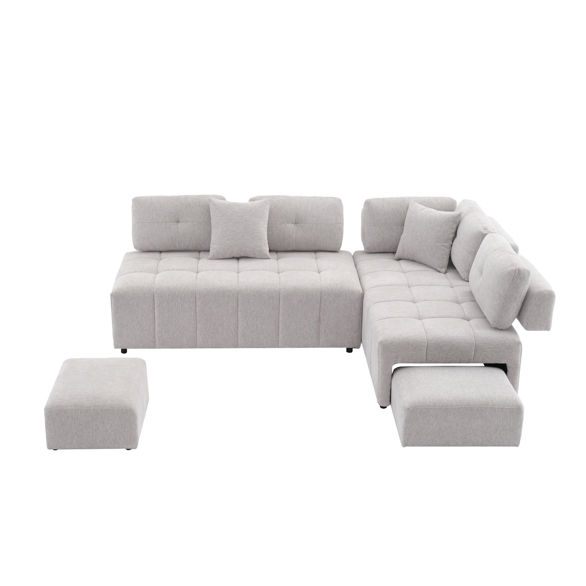 91.73" L Shaped Sofa Sectional Sofa Couch With 2 Stools And 2 Lumbar Pillows For Living Room, Light Grey Light Grey Chenille