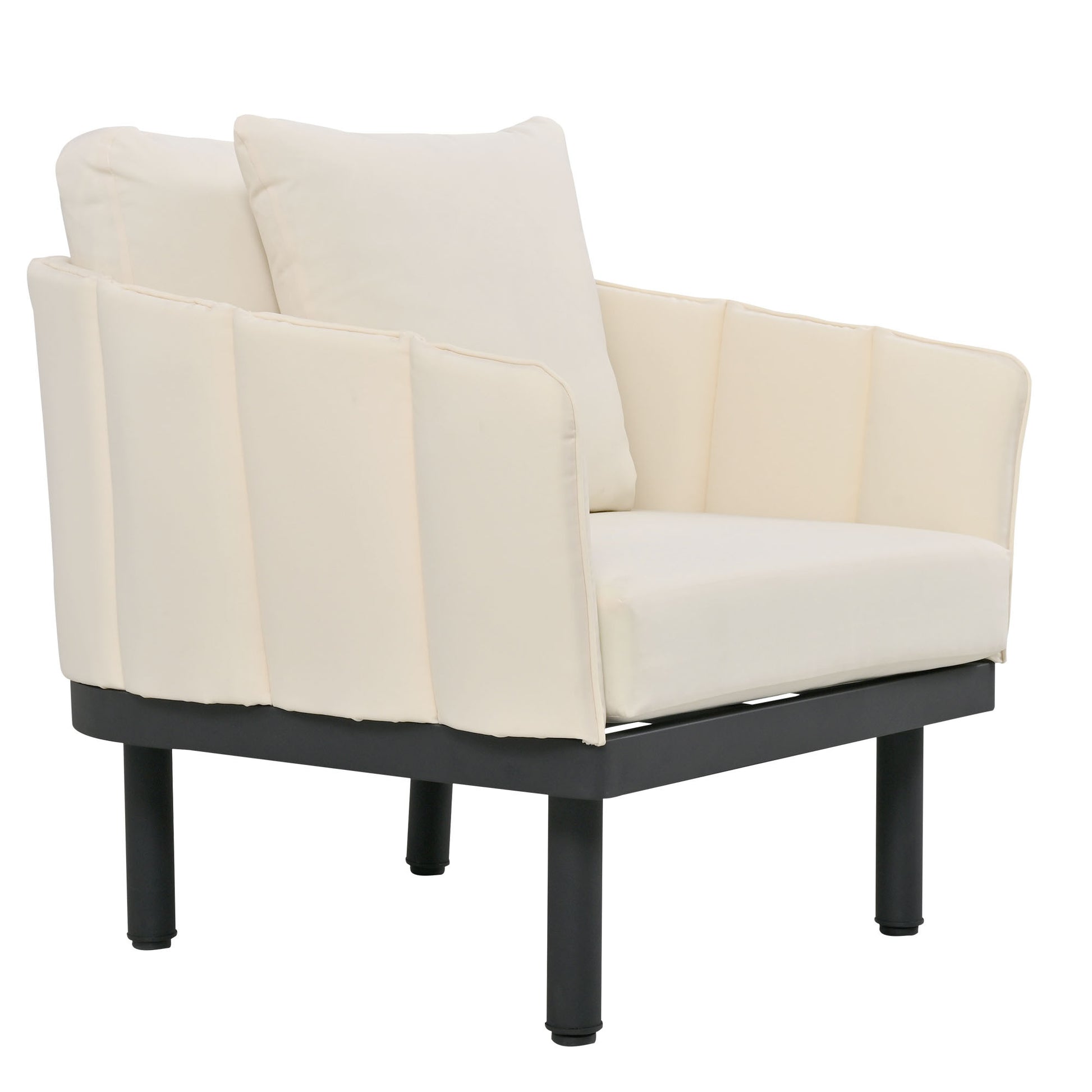 Luxury Modern 4 Piece Outdoor Iron Frame Conversation Set, Patio Chat Set With Acacia Wood Round Coffee Table For Backyard, Deck, Poolside, Indoor Use, Loveseat Arm Chairs, Beige Yes Sectional Beige Weather Resistant Frame Water Resistant Cushion Garden