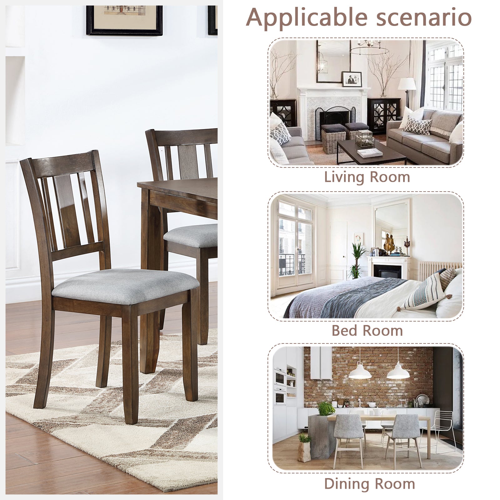 Wooden Dining Chairs Set Of 4, Kitchen Chair With Padded Seat, Upholstered Side Chair For Dining Room, Living Room, Walnut Wood Walnut Solid Back Seats 4 Dining Room Rubberwood Rubber Wood