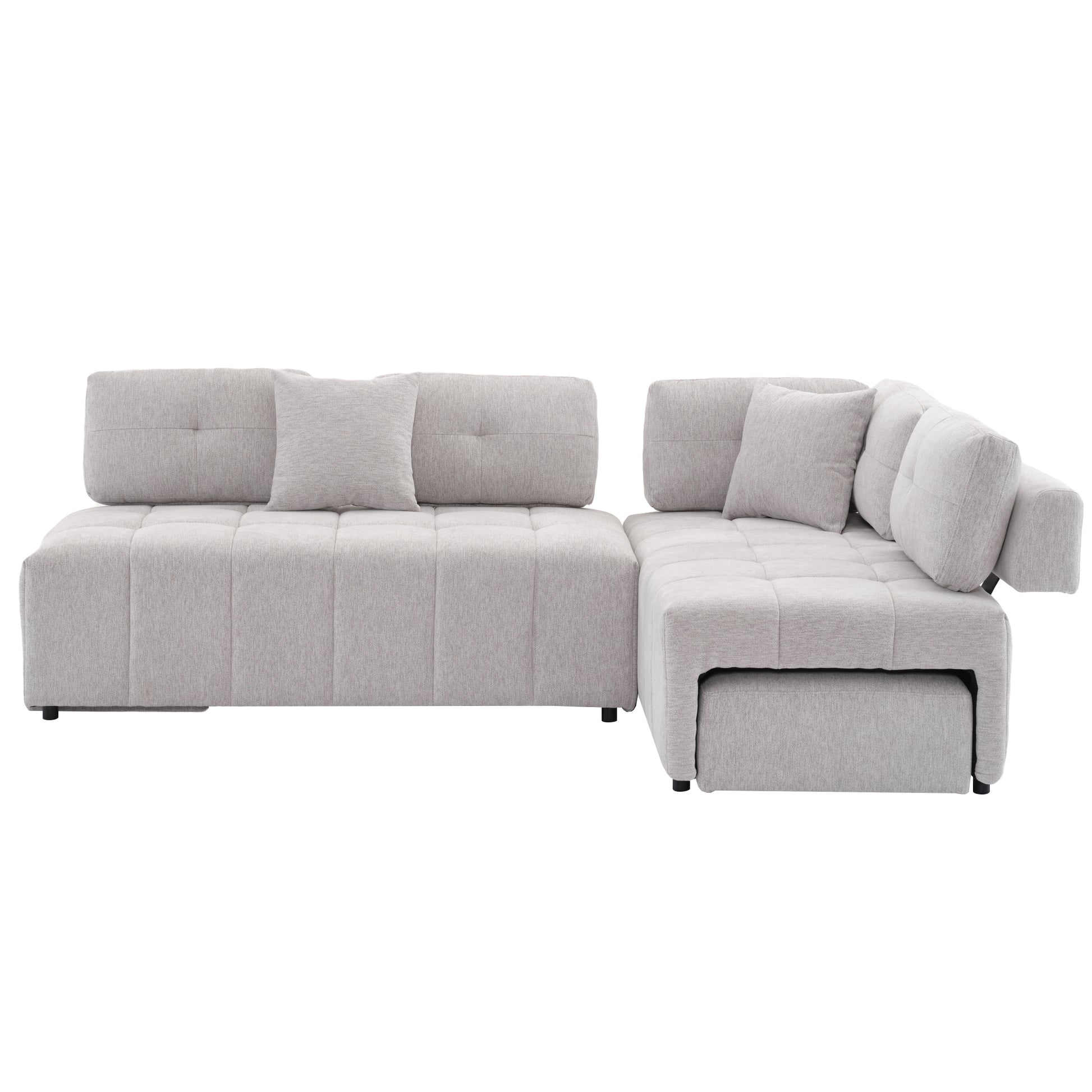 91.73" L Shaped Sofa Sectional Sofa Couch With 2 Stools And 2 Lumbar Pillows For Living Room, Light Grey Light Grey Chenille