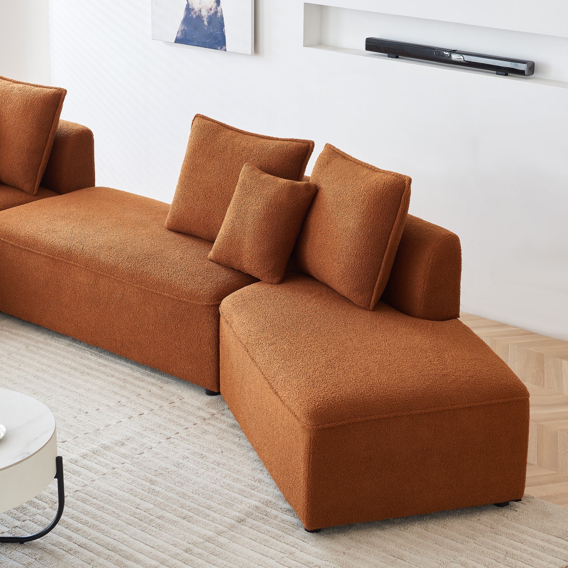 Curved Modular Sectional Sofa For Living Room, Oversized L Shaped Couch With Chaise Lounge Sofa Set, Upholstered Sofa With 3 Back Pillows & 2 Throw Pillow, For Home Office, Orange Orange Foam Sherpa