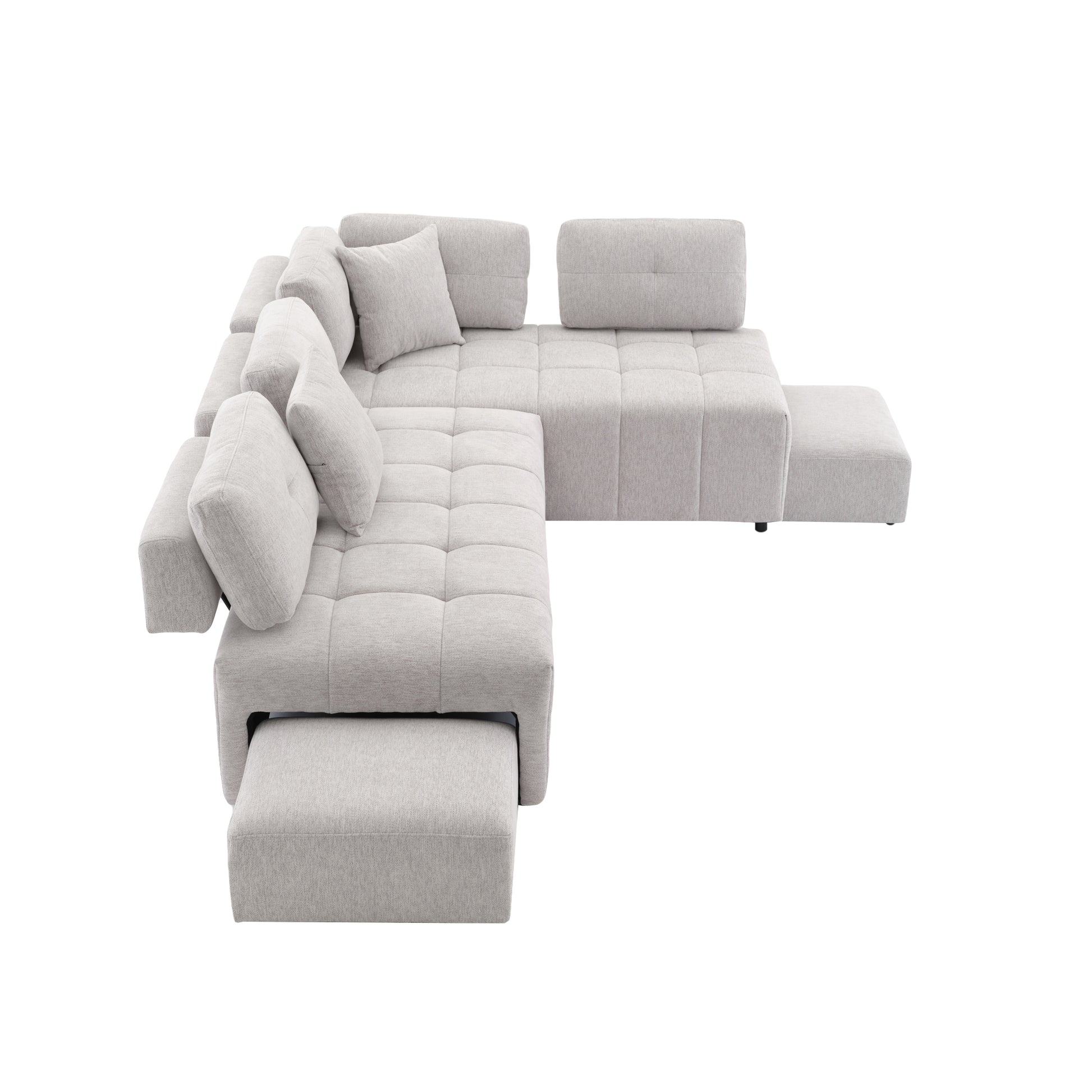 91.73" L Shaped Sofa Sectional Sofa Couch With 2 Stools And 2 Lumbar Pillows For Living Room, Light Grey Light Grey Chenille