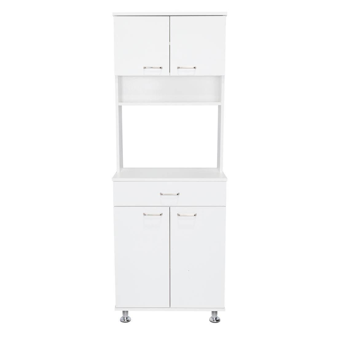 Bay Area Pantry, Two Door Cabinets, One Drawer, Four Adjustable Metal Legs White Dining Room Modern Mdf Shelves Included Engineered Wood