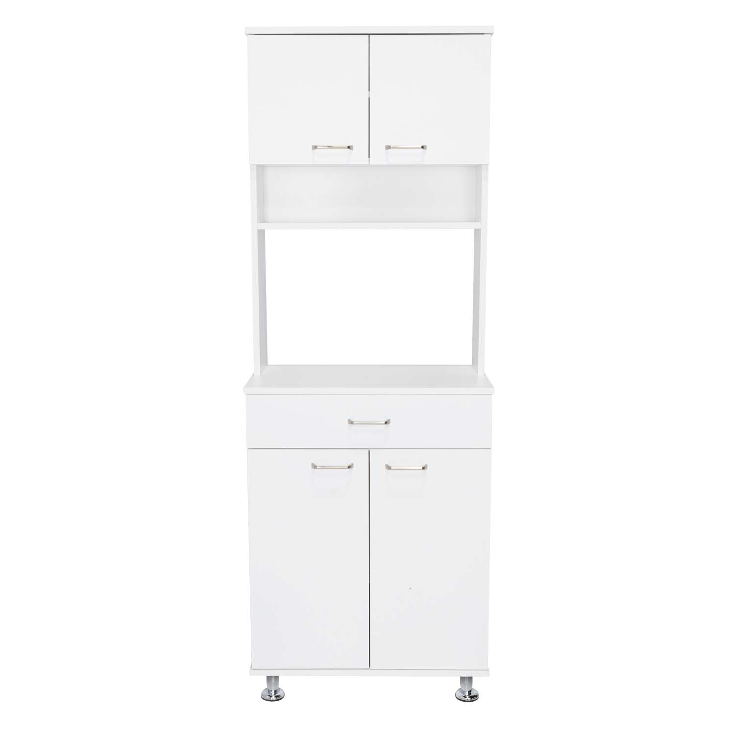 Bay Area Pantry, Two Door Cabinets, One Drawer, Four Adjustable Metal Legs White Dining Room Modern Mdf Shelves Included Engineered Wood