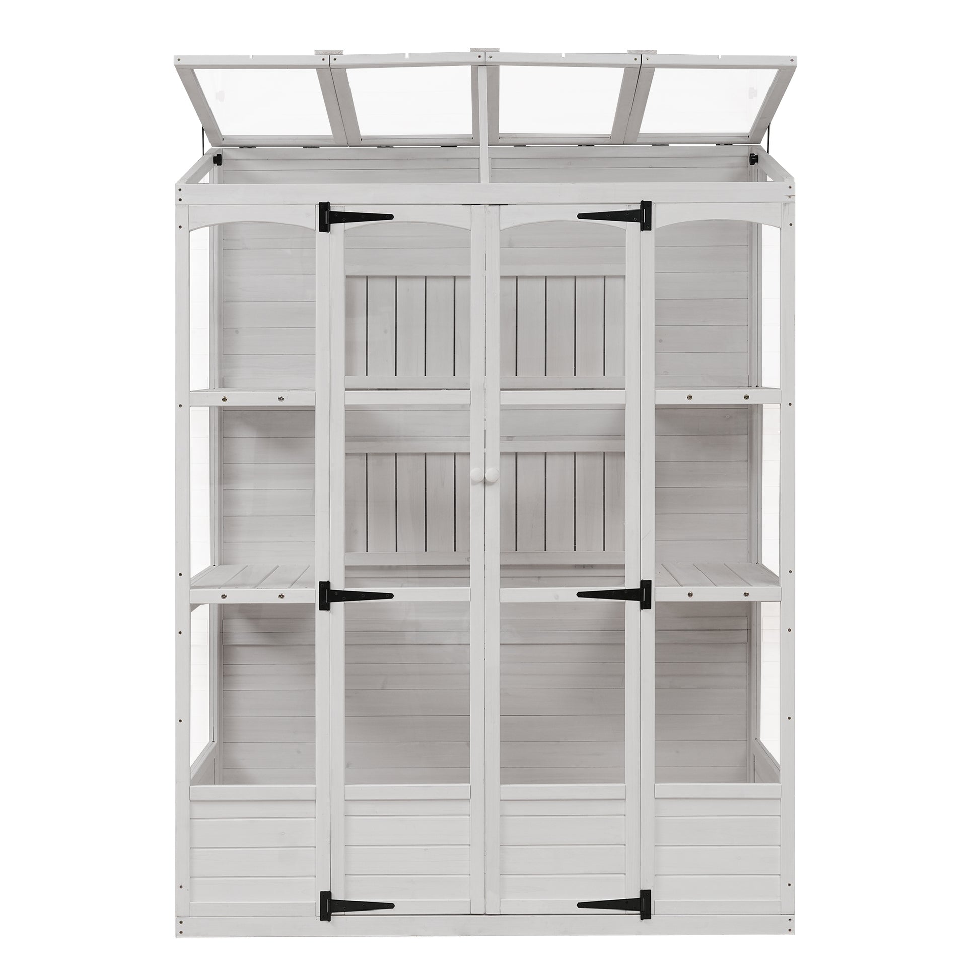 78 Inch Wooden Greenhouse Cold Frame With 4 Independent Skylights And 2 Folding Middle Shelves, Walk In Outdoor Greenhouse, White White Seats 2 Garden & Outdoor Casual Wood