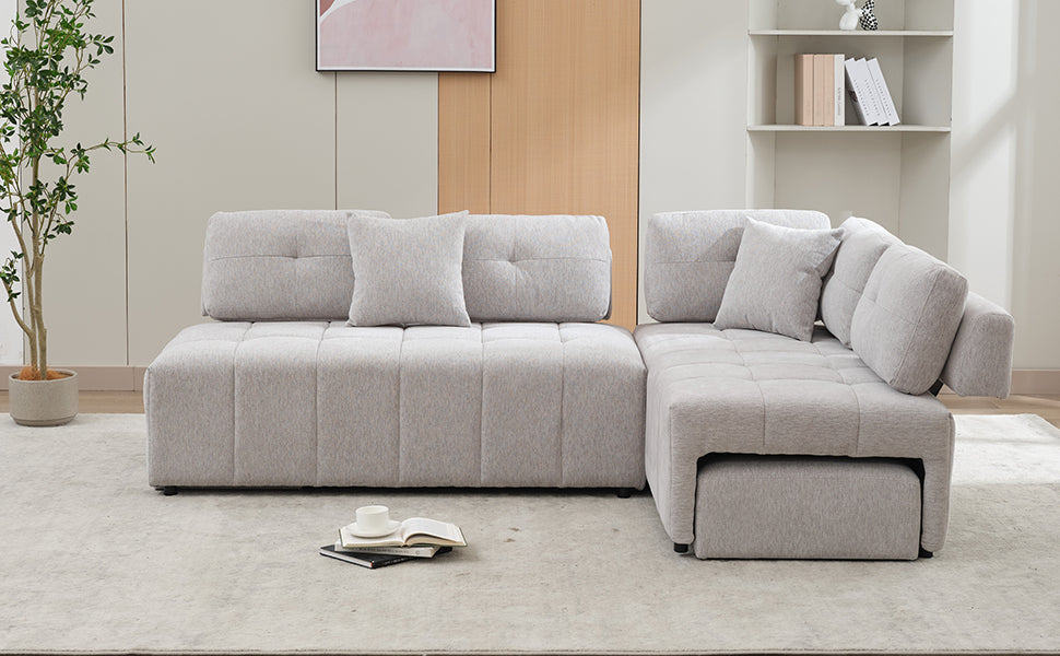 91.73" L Shaped Sofa Sectional Sofa Couch With 2 Stools And 2 Lumbar Pillows For Living Room, Light Grey Light Grey Chenille