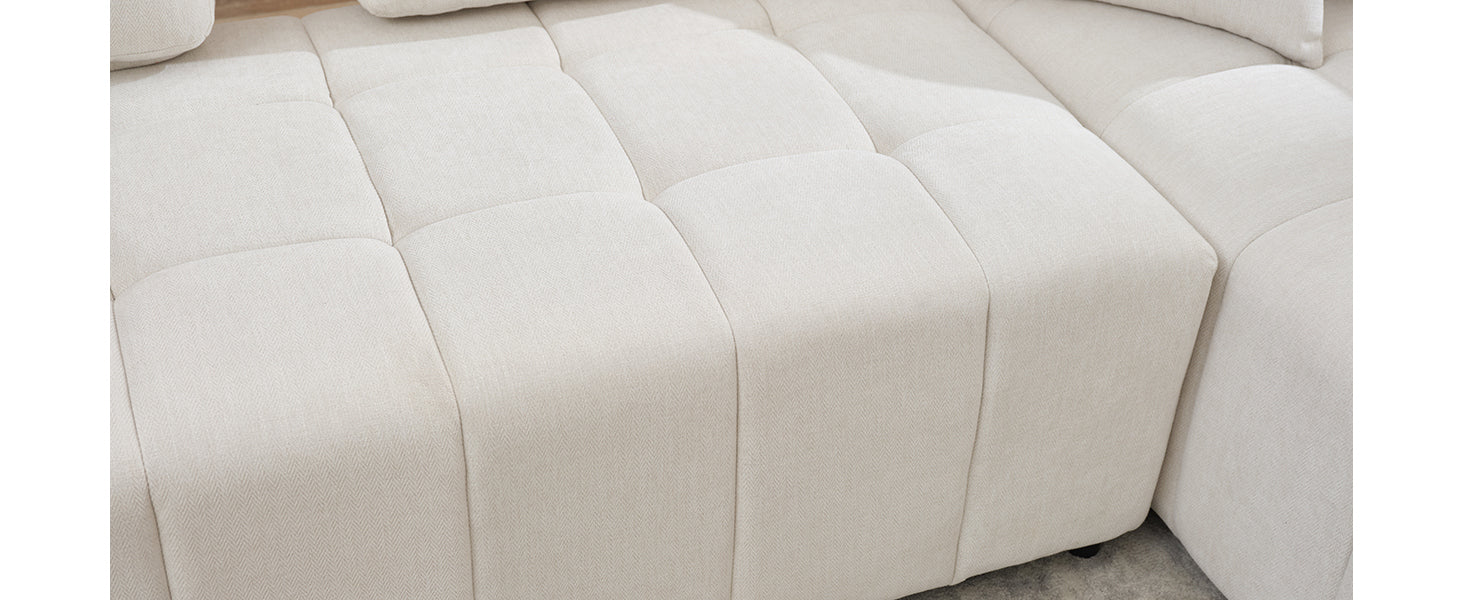 91.73" L Shaped Sofa Sectional Sofa Couch With 2 Stools And 2 Lumbar Pillows For Living Room, Biege Beige Chenille