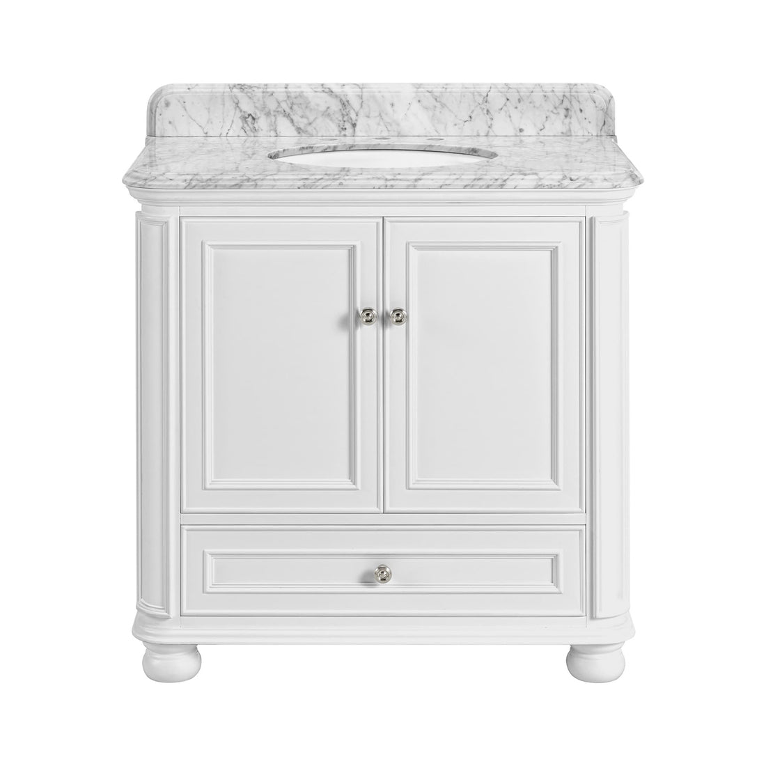 36'' Bathroom Vanity With Carrara Natural Marble Top And Backsplash, Bathroom Storage Cabinet With Doors And Drawers In White 1 White 2 Rust Resistant Bathroom Freestanding Traditional Mdf