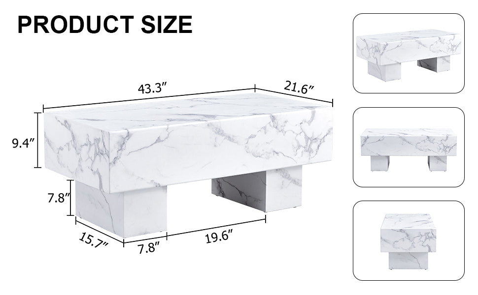 The White Coffee Table Has Patterns. Modern Rectangular Table, Suitable For Living Rooms And Apartments. 43.3"*21.6"*17.2" White Mdf
