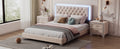 3 Pieces Bedroom Sets,Queen Size Upholstered Platform Bed With Led Lights And Two Nightstands Beige Beige Velvet