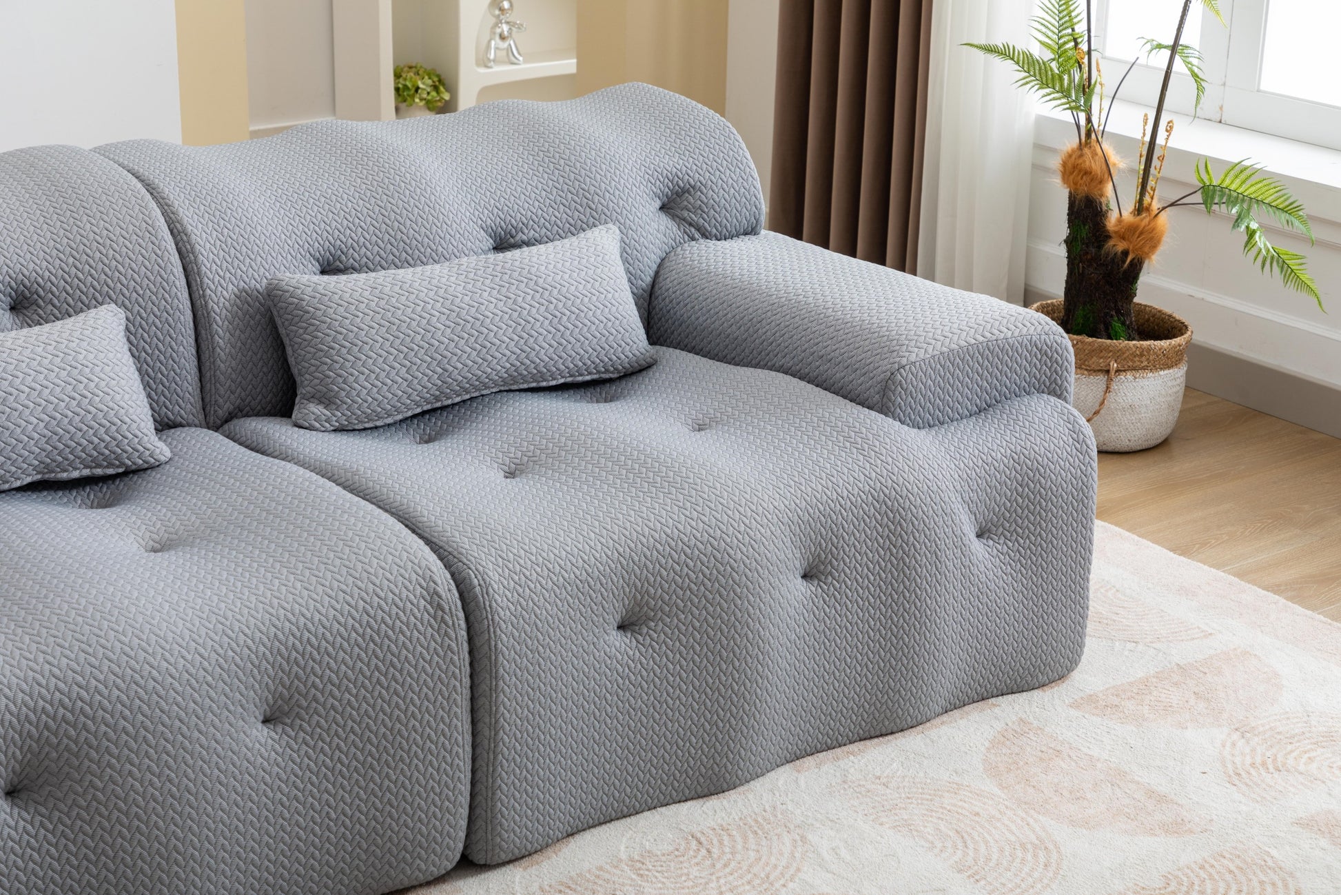 Large Size 2 Seater Sofa, Pure Foam Comfy Sofa Couch, Modern Lounge Sofa For Living Room, Apartment Light Grey Foam Spring 3 Seat