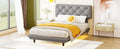 Twin Size Upholstered Bed With Light Stripe, Floating Platform Bed, Linen Fabric,Gray Gray Linen