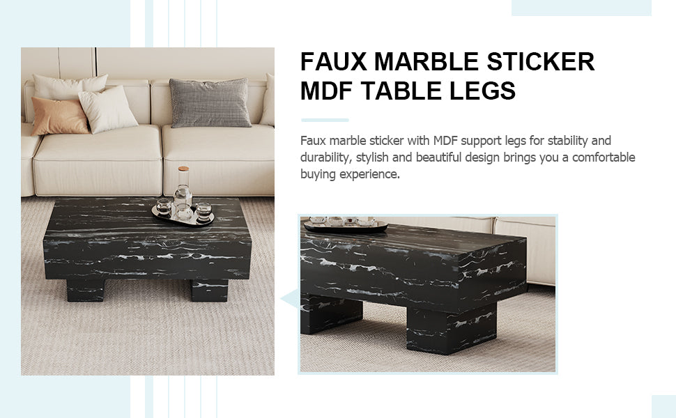 The Black Coffee Table Has Patterns. Modern Rectangular Table, Suitable For Living Rooms And Apartments. 43.3"*21.6"*17.2" Black Mdf