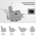 Upholstered Swivel Recliner Manual Rocker Recliner Chair Baby Nursery Chair With Two Removable Pillows For Living Room, Dark Grey Dark Grey Foam Linen