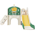 Kids Slide Playset Structure, Freestanding Castle Climbing Crawling Playhouse With Slide, Arch Tunnel, Ring Toss, And Basketball Hoop, Toy Storage Organizer For Toddlers, Kids Climbers Playground Green Hdpe