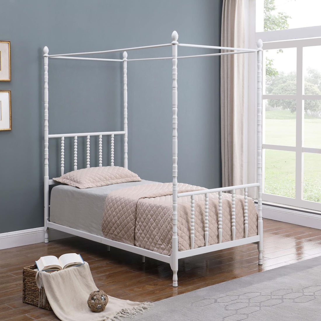 Betony White Twin Canopy Bed Twin White Metal Bedroom Traditional Canopy Metal