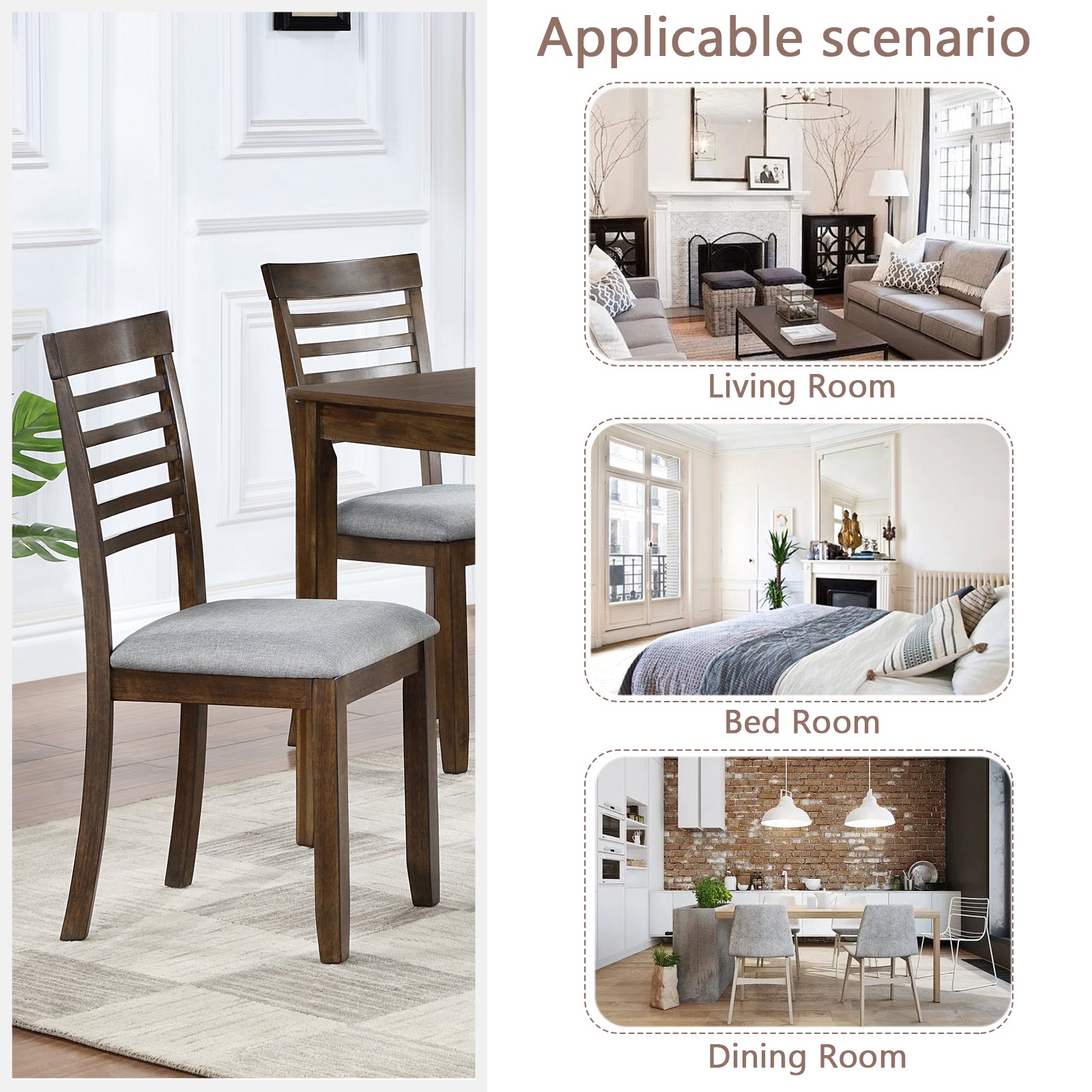 Wooden Dining Chairs Set Of 4, Kitchen Chair With Padded Seat, Upholstered Side Chair For Dining Room, Living Room, Walnut Walnut Dining Room Rubberwood Rubber Wood