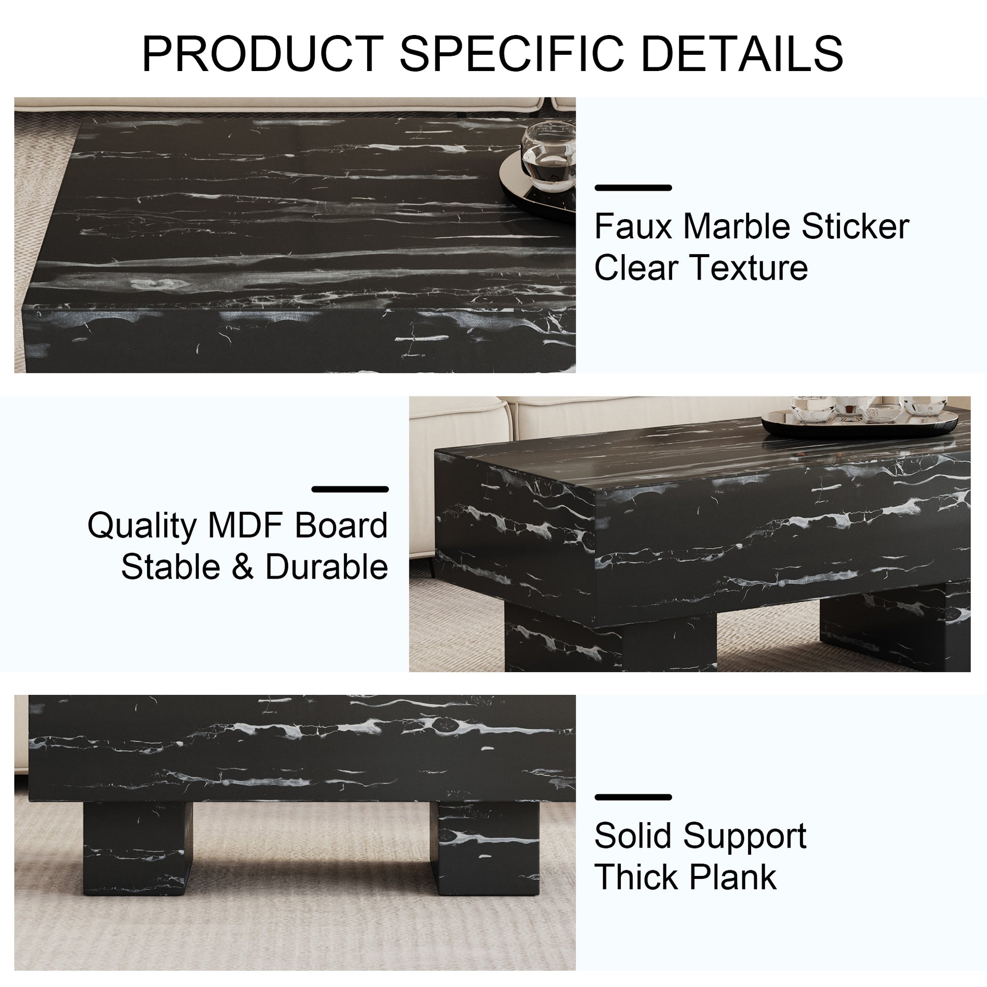 The Black Coffee Table Has Patterns. Modern Rectangular Table, Suitable For Living Rooms And Apartments. 43.3"*21.6"*17.2" Black Mdf