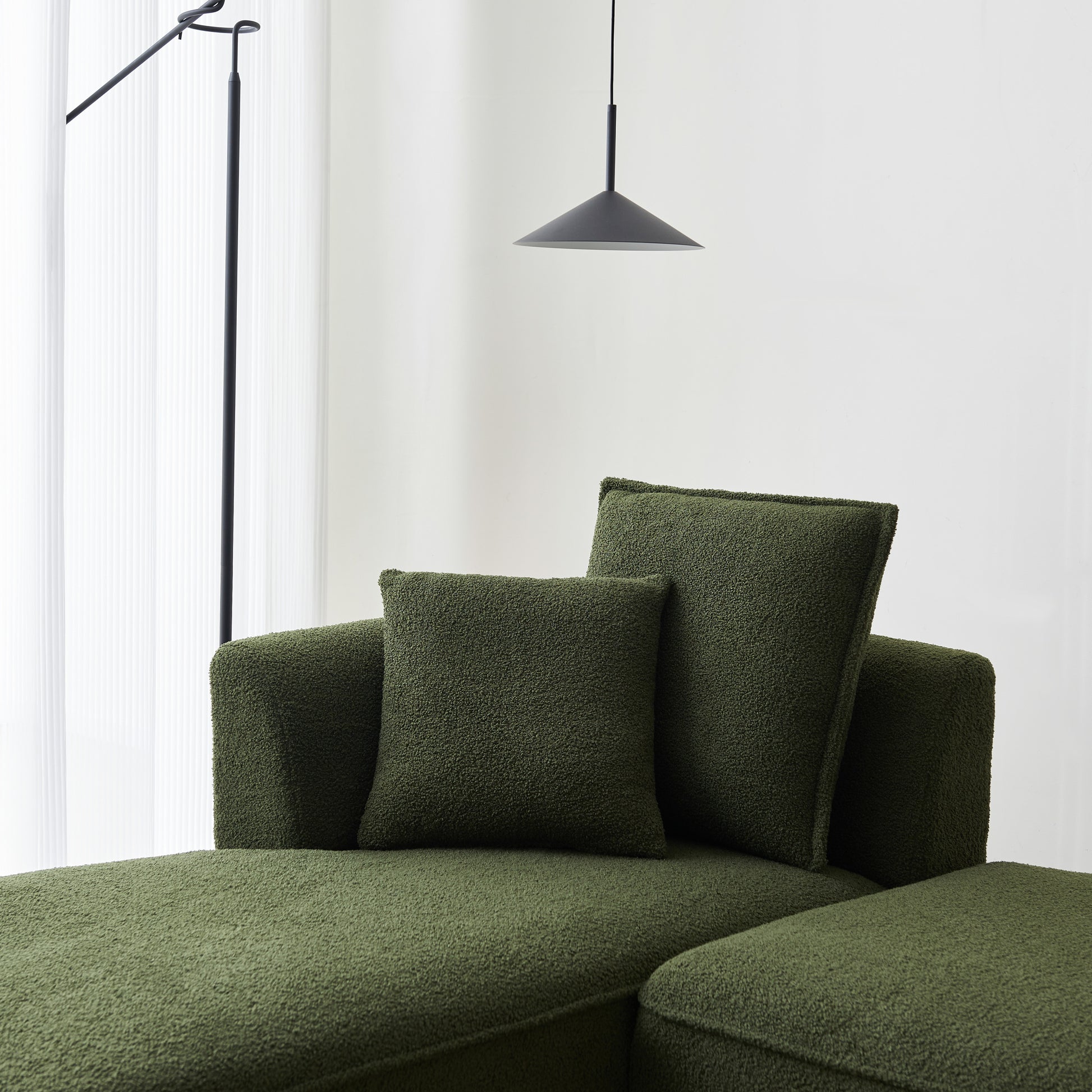 Curved Modular Sectional Sofa For Living Room, Oversized L Shaped Couch With Chaise Lounge Sofa Set, Upholstered Sofa With 3 Back Pillows & 2 Throw Pillow, For Home Office, Green Green Wood Primary Living Space Medium Soft Modern Foam Sherpa 6 Seat