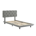 Twin Size Upholstered Bed With Light Stripe, Floating Platform Bed, Linen Fabric,Gray Gray Linen